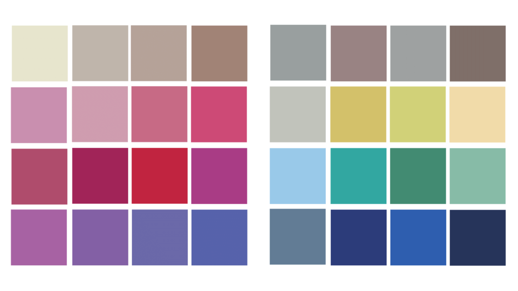 Color Palette with Brightened, Lightened Cool Toned Pinks - Light Bluish Tints