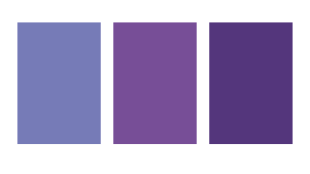 Three shades of purple from lightest to dark for the warm spring color season