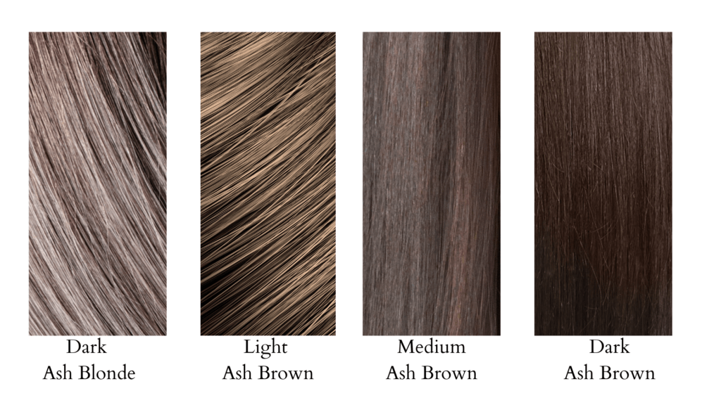 4 color examples of medium to dark ash tones for the cool summer color season