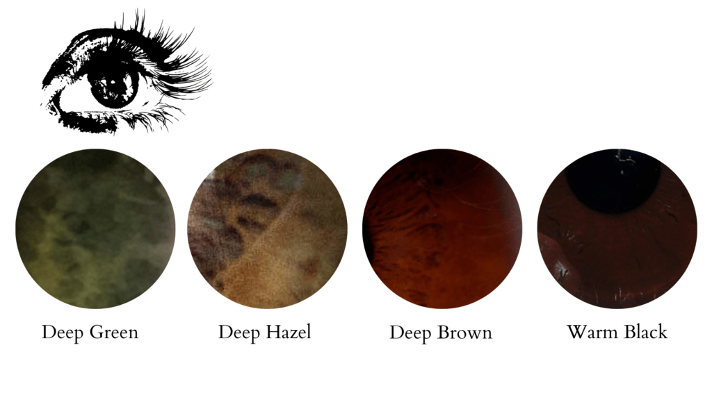 Dark Green, Brown, and Warm Brown Eye Colors for Dark Autumn Color Season