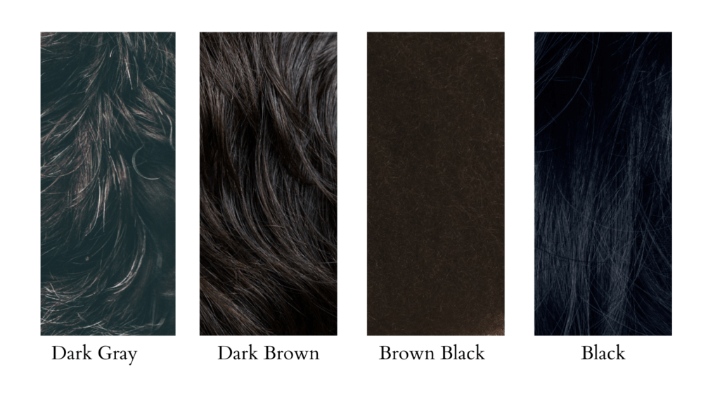 deep winter color season hair color examples grays, browns, blacks
