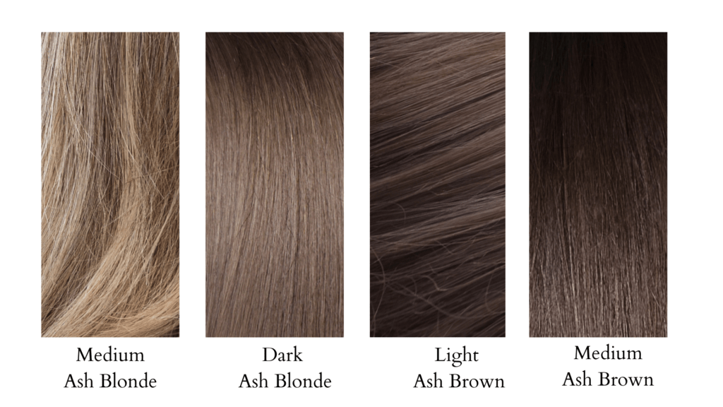 Ash blondes and brown hair color swatches