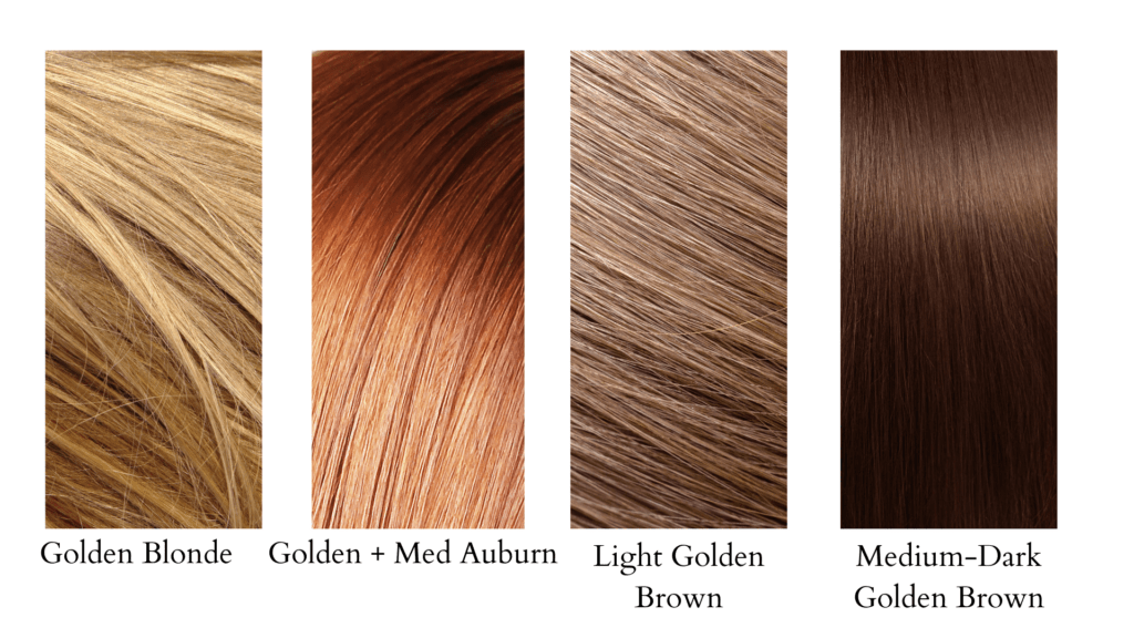 golden blonde, red, and brown shades for the warm autumn color season
