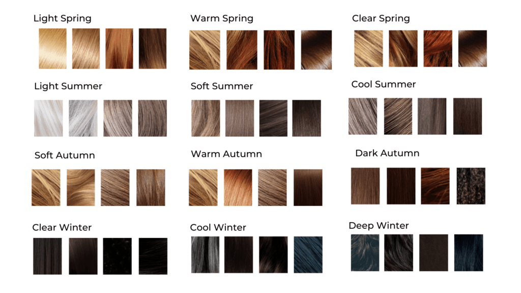 48 hair color shades in the 12 color seasons