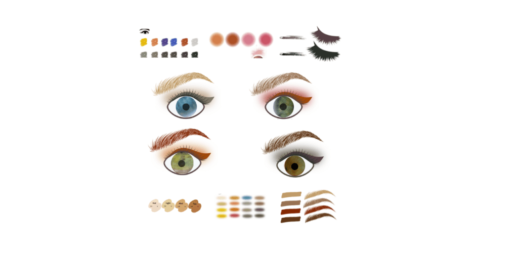 Full palette examples of clear spring makeup colors