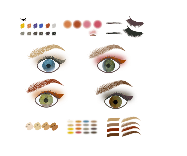 Full palette examples of clear spring makeup colors