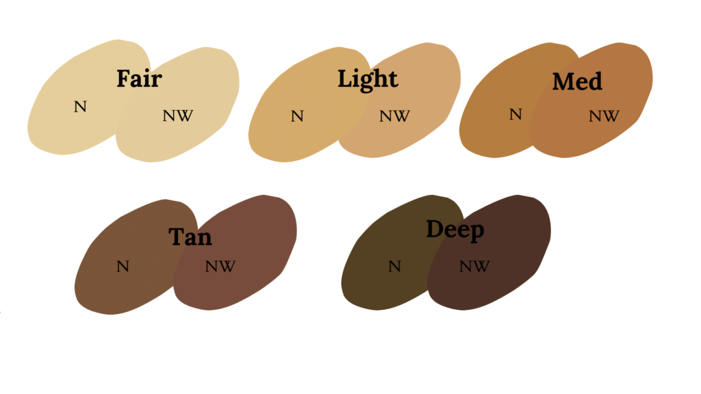 Foundation color examples from the dark autumn makeup colors