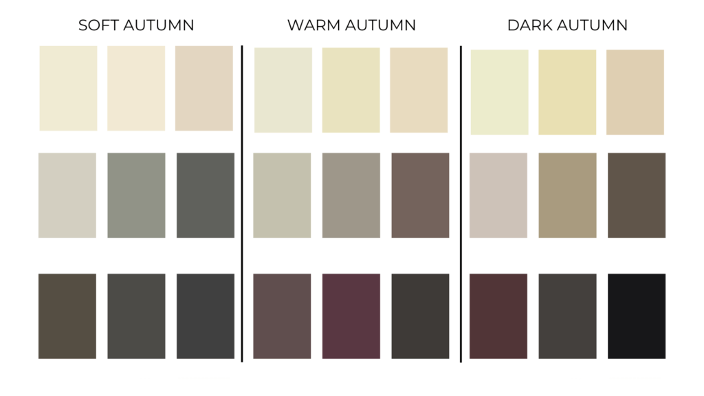 27 colors from the neutral autumn color palette