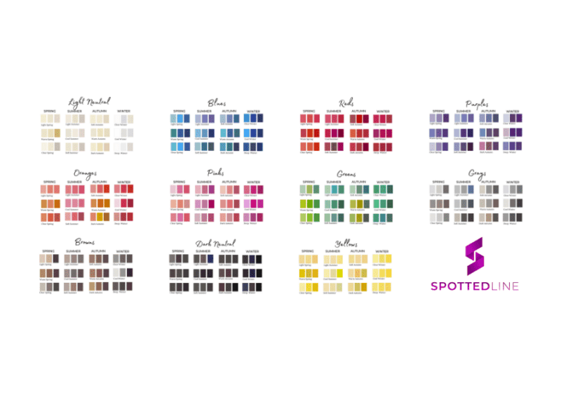 Color Season Palette Comparison with 11 full palettes and 121 colors