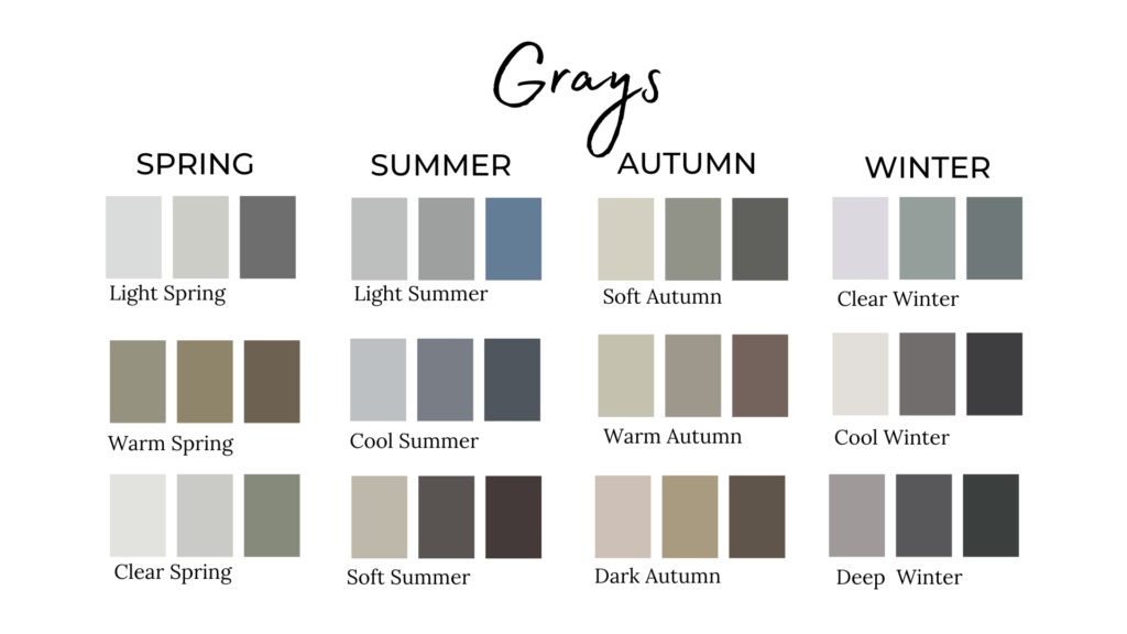36 grays in color seasons palette