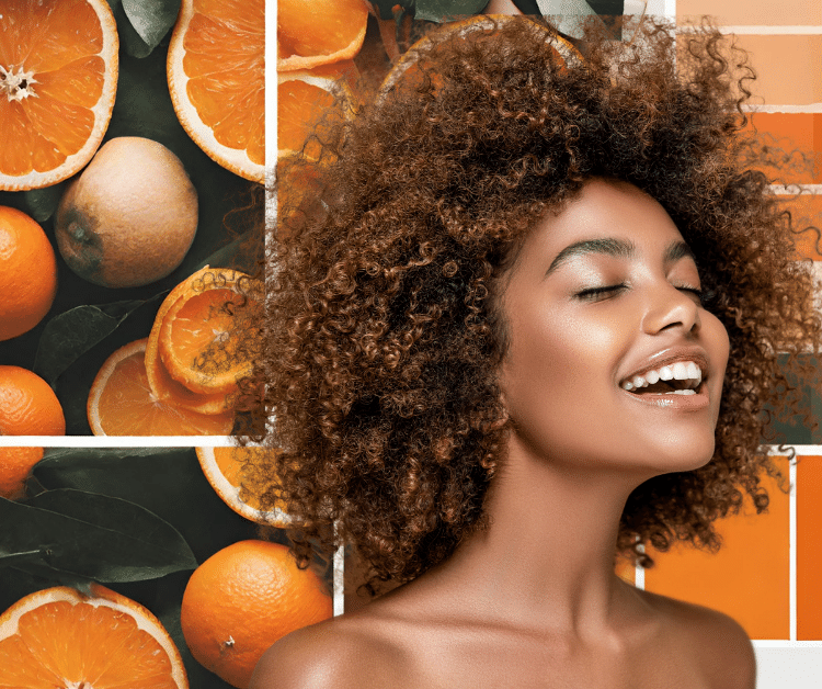 Vibrant Woman in Front of her Orange Color Palette
