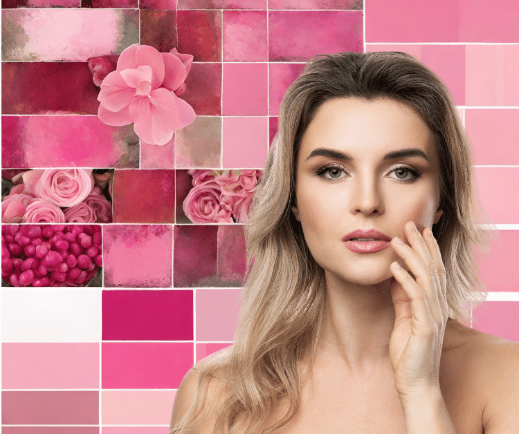 Woman in front of her pink personal brand palette