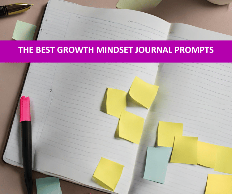 Journal with sticky notes for growth prompts