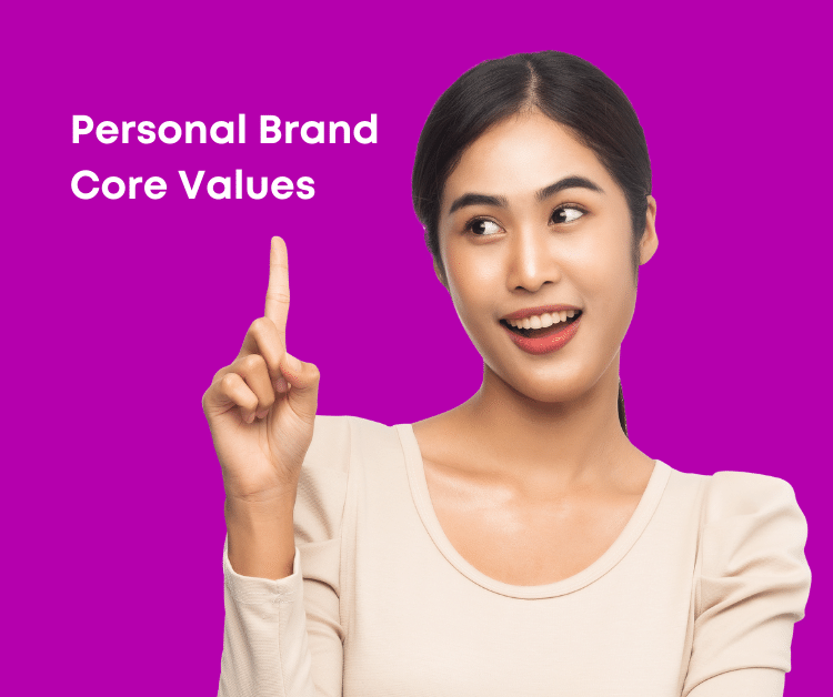 Woman pointing to personal brand core values text