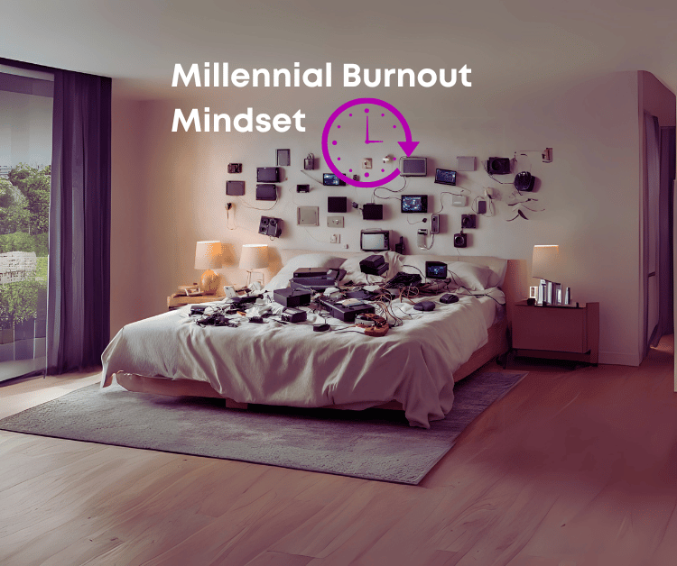 Bedroom filled with electronics leading to millennial burnout mindset