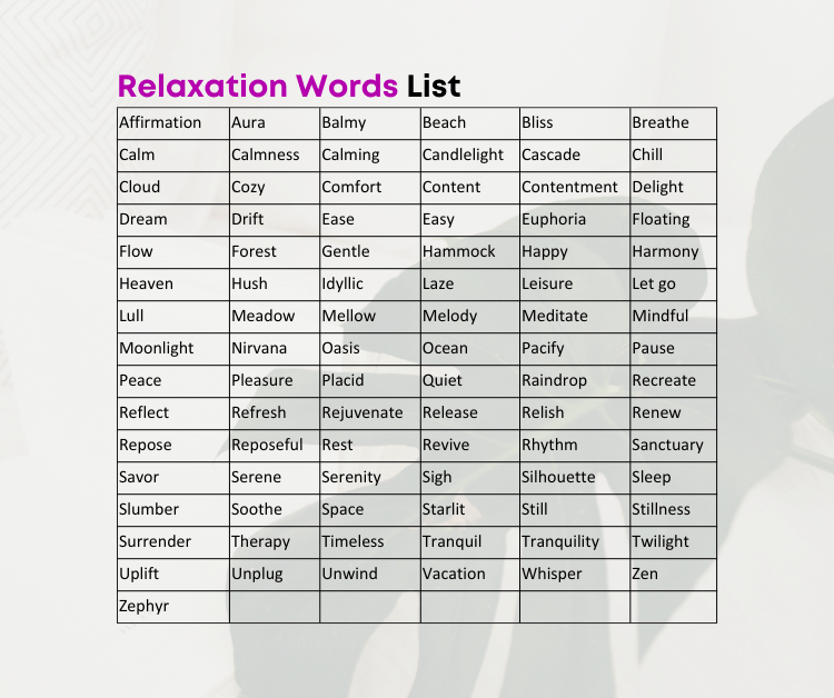 relaxing words list