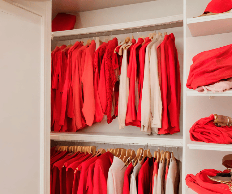 womens closet full of red clothing for how colors make you feel