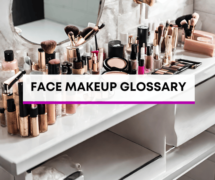 different types of face makeup on a bathroom vanity