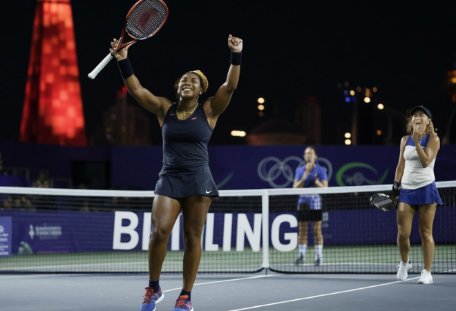 Coco gauff beats maria sakkari in beijing quarterfinals.