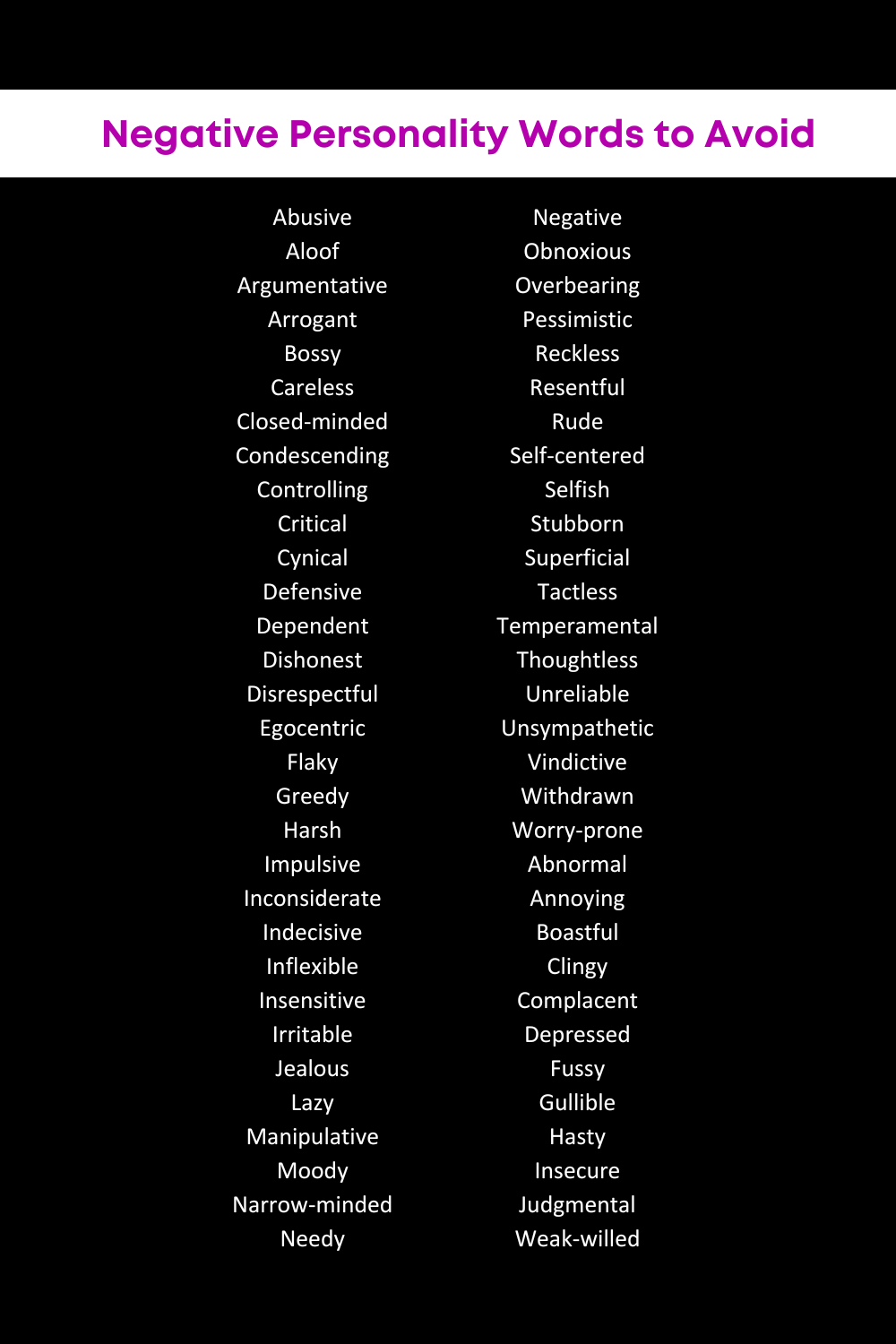 list of words to describe personality