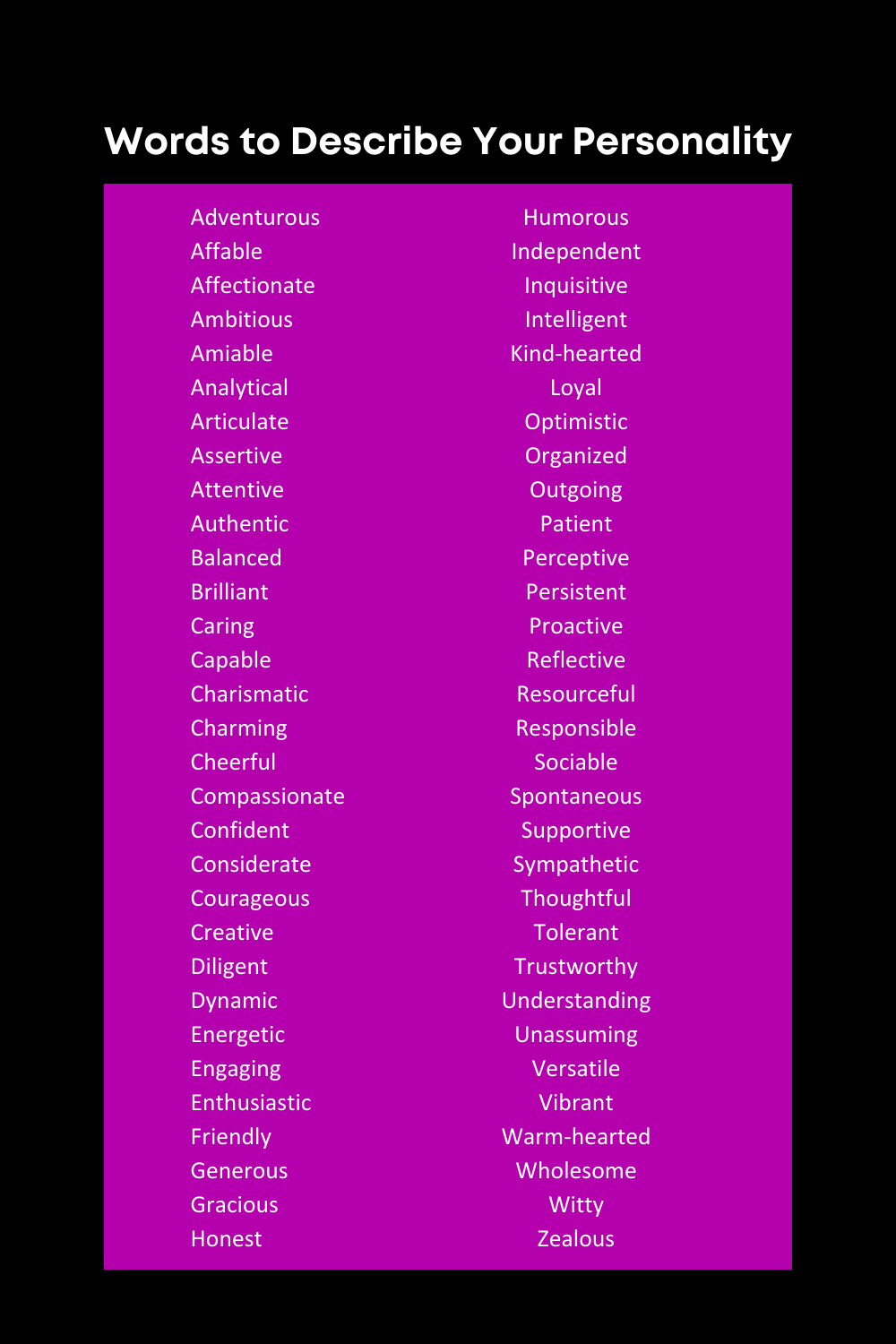 Personality Words List